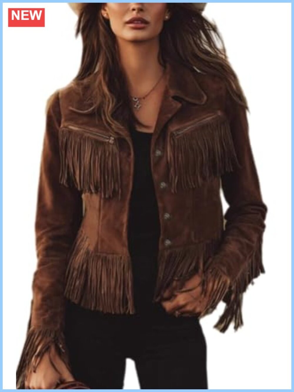 Faux Suede Fringe Jacket Women Western Cowgirl Fall Casual